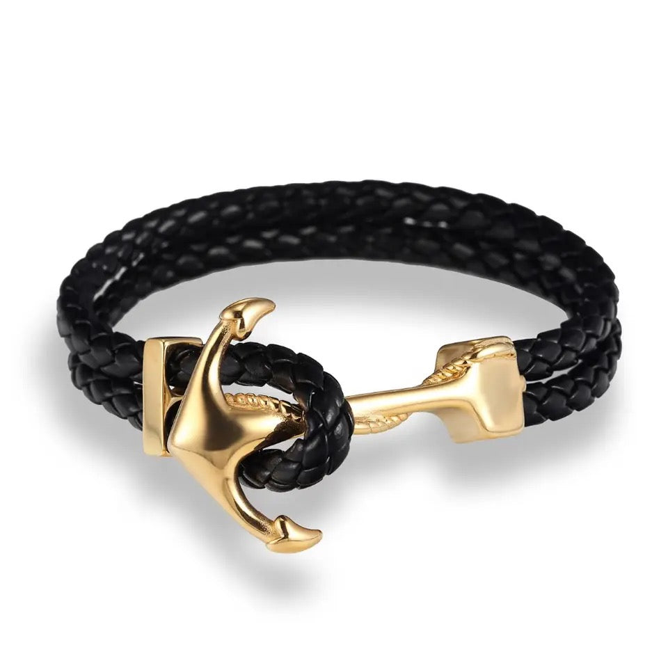 Bracelet anchor stainless steel leather