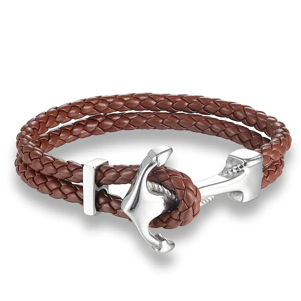 Bracelet anchor stainless steel leather