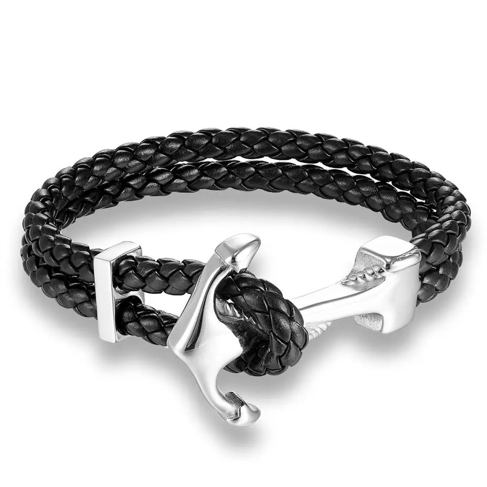 Bracelet anchor stainless steel leather